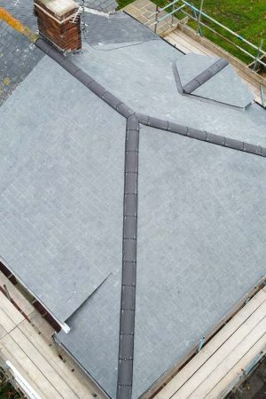 Aerial view of new pitched roof