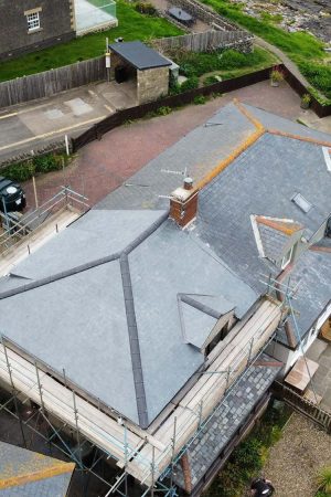 Birds eye view of new roof vs old roof